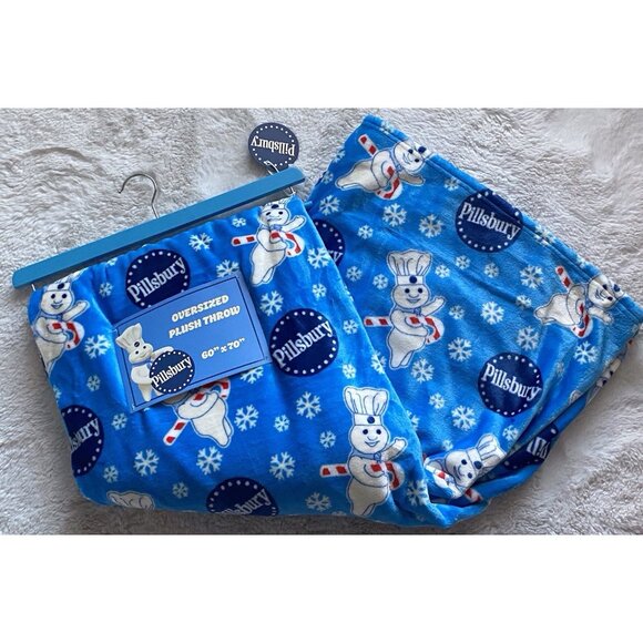 Pillsbury Doughboy Christmas Soft Plush Throw Blanket Oversized 60 X 70” Blue - Picture 7 of 13